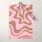Retro Liquid Swirl Abstract Contemporary Pattern 5 in Mocha Brown and Pink Wrapping Paper Gallery Image 1