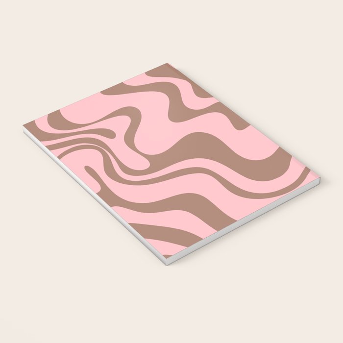 Retro Liquid Swirl Abstract Contemporary Pattern 5 in Mocha Brown and Pink Notebook Gallery Image 3