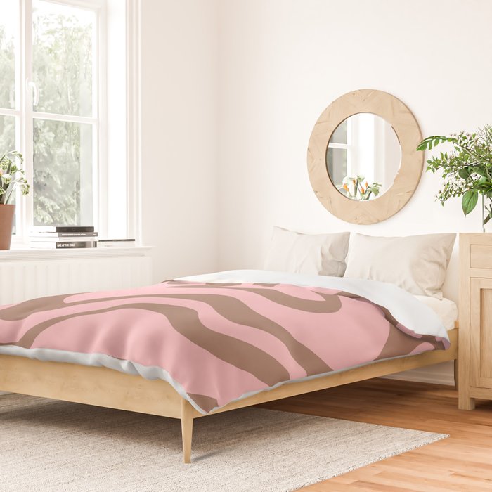 Retro Liquid Swirl Abstract Contemporary Pattern 5 in Mocha Brown and Pink Duvet Cover Gallery Image 2