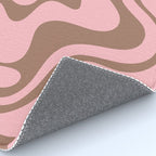 Retro Liquid Swirl Abstract Contemporary Pattern 5 in Mocha Brown and Pink Rug Gallery Image 4