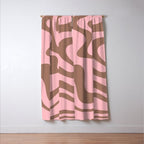 Retro Liquid Swirl Abstract Contemporary Pattern 5 in Mocha Brown and Pink Window Curtain Gallery Image 3