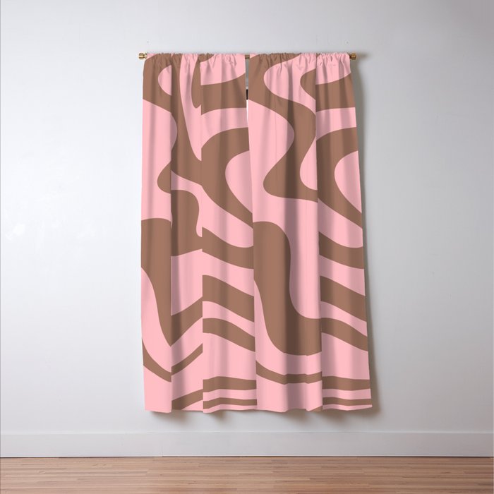 Retro Liquid Swirl Abstract Contemporary Pattern 5 in Mocha Brown and Pink Window Curtain Gallery Image 3