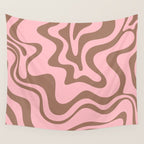 Retro Liquid Swirl Abstract Contemporary Pattern 5 in Mocha Brown and Pink Wall Tapestry Gallery Image 4