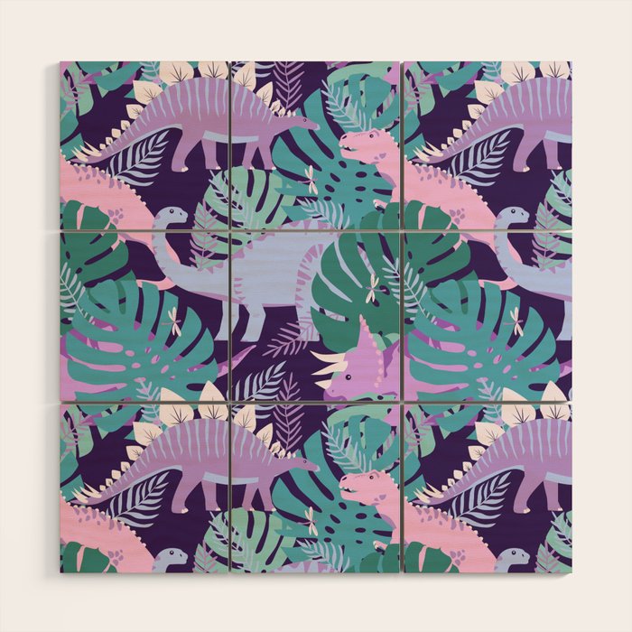 Jungle Dinosaur - Purple Wood Wall Art Gallery Image 1