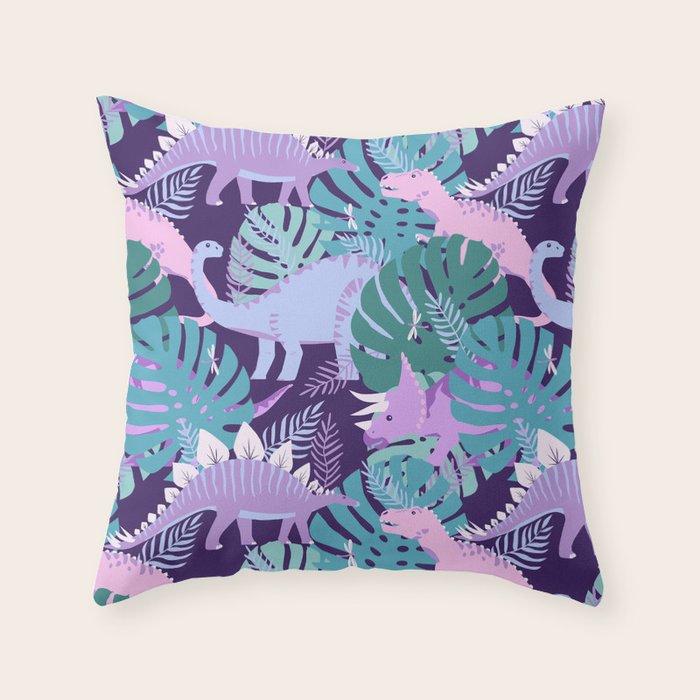 Jungle Dinosaur - Purple Throw Pillow Gallery Image 6