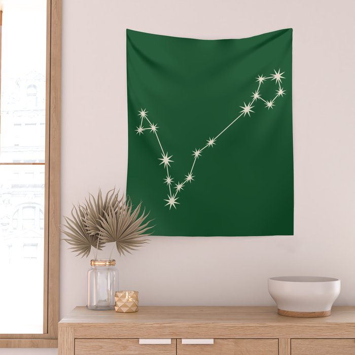 Pisces Zodiac Star Constellation Line Art Green Wall Tapestry Gallery Image 2