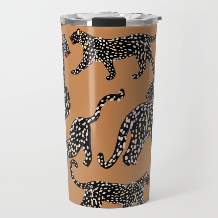 Black cheetah in sundial brown background  Travel Mug Gallery Image 1