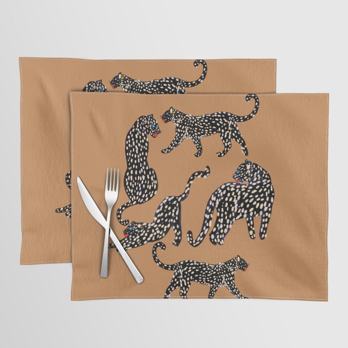 Black cheetah in sundial brown background  Placemat Gallery Image 1