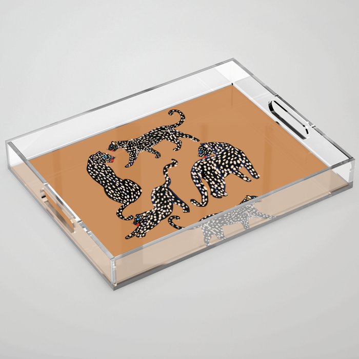 Black cheetah in sundial brown background  Acrylic Tray Gallery Image 1