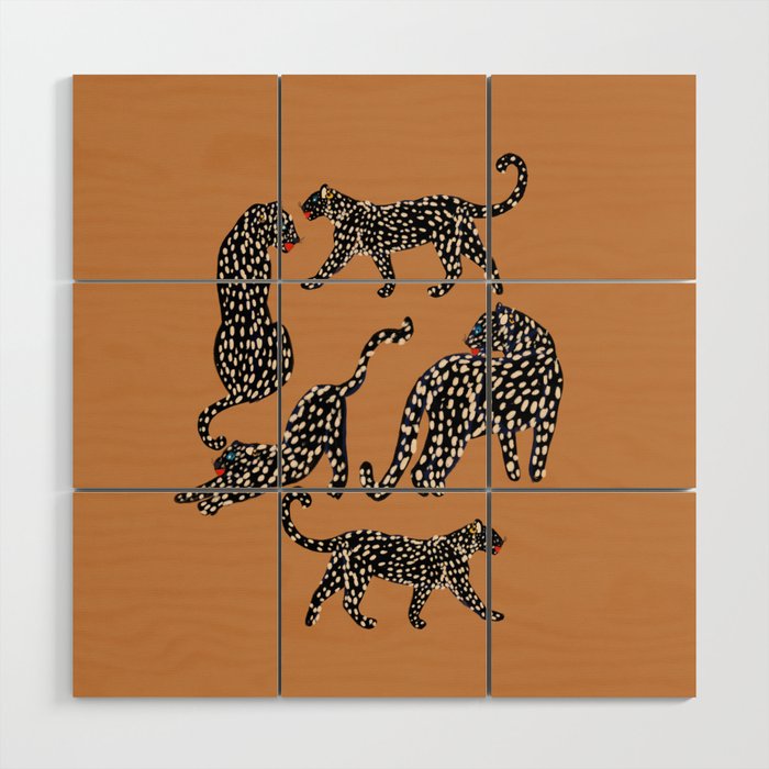 Black cheetah in sundial brown background  Wood Wall Art Gallery Image 1
