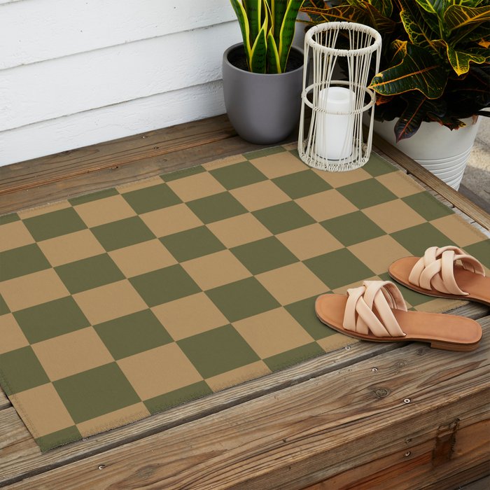 Wheatberry x Shaded Lichen Mixed Checker Outdoor Rug Gallery Image 2