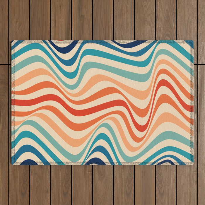 Retro 70s Color Palette | Optical Wave Illusion Outdoor Rug Gallery Image 1