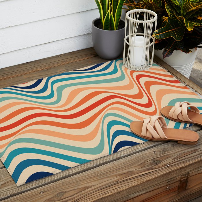 Retro 70s Color Palette | Optical Wave Illusion Outdoor Rug Gallery Image 2