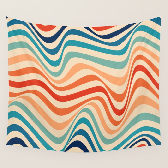 Retro 70s Color Palette | Optical Wave Illusion Wall Tapestry Gallery Image 1