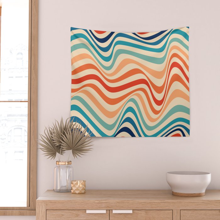 Retro 70s Color Palette | Optical Wave Illusion Wall Tapestry Gallery Image 2