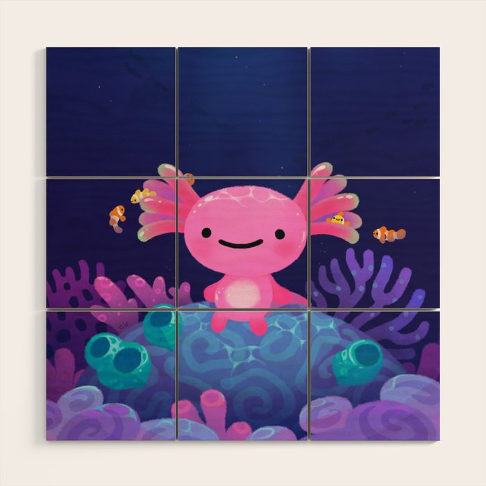 Coral axolotl Wood Wall Art Gallery Image 1