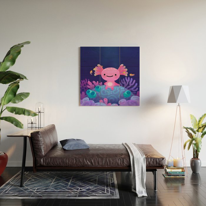 Coral axolotl Wood Wall Art Gallery Image 2