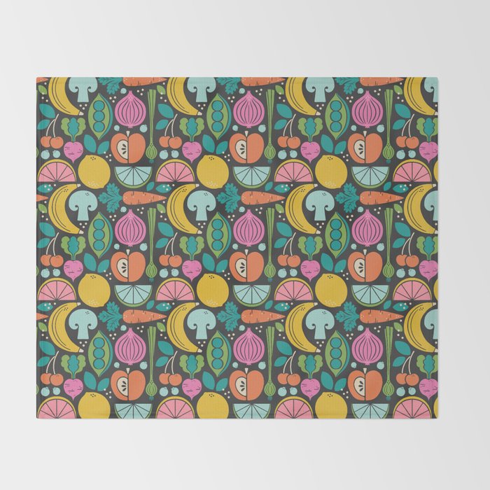 Fruit and Veggies 2025 Calendar - Muli-color on black Throw Blanket Gallery Image 2