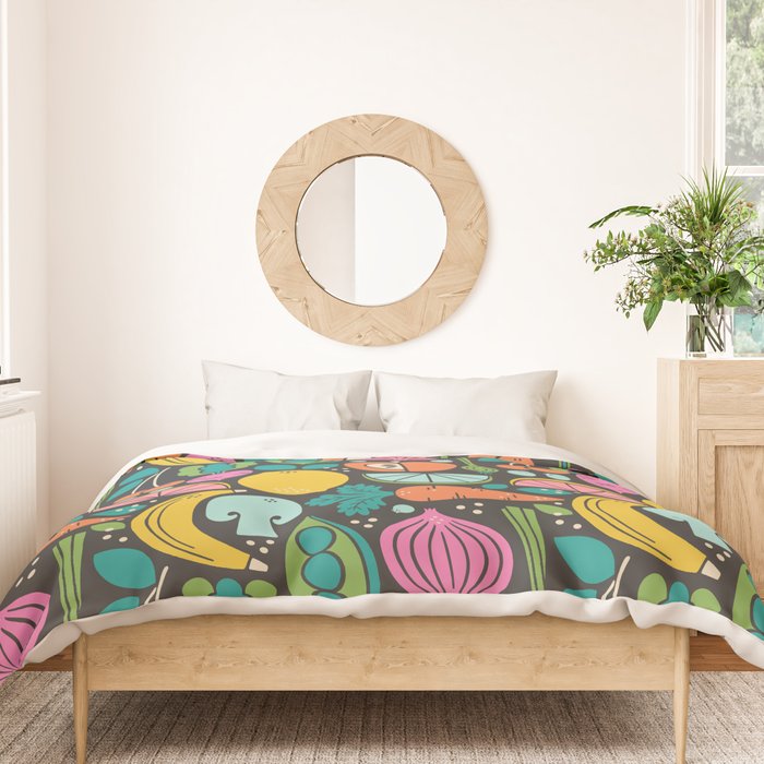 Fruit and Veggies 2025 Calendar - Muli-color on black Duvet Cover Gallery Image 3