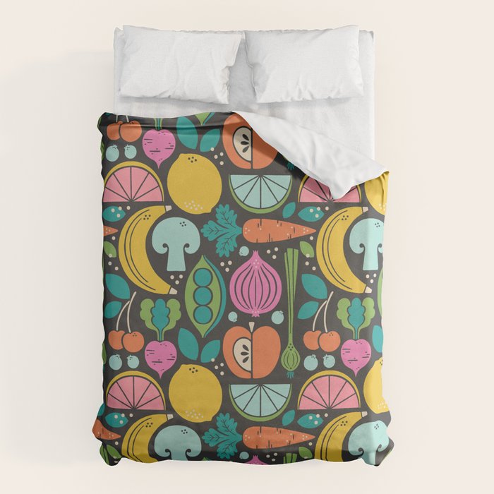 Fruit and Veggies 2025 Calendar - Muli-color on black Duvet Cover Gallery Image 1