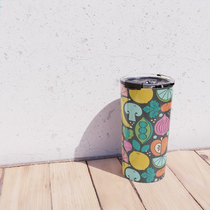 Fruit and Veggies 2025 Calendar - Muli-color on black Travel Mug Gallery Image 4