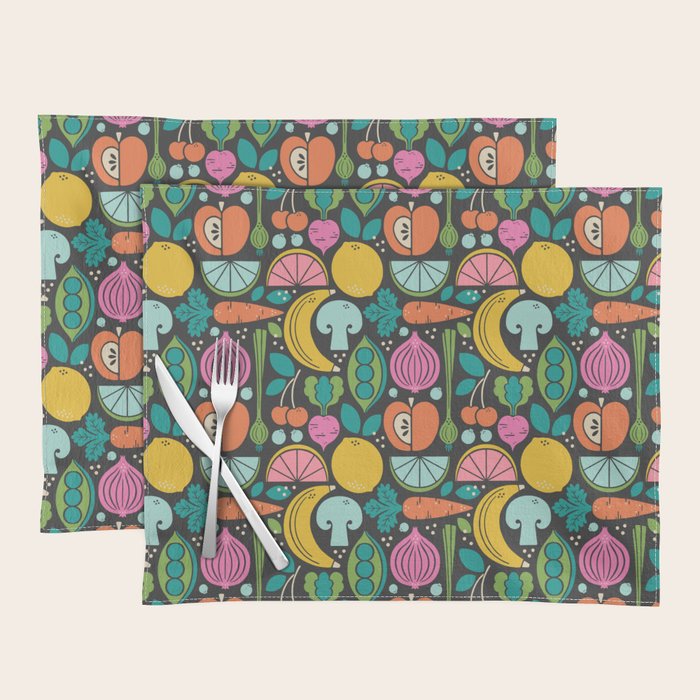 Fruit and Veggies 2025 Calendar - Muli-color on black Placemat Gallery Image 1