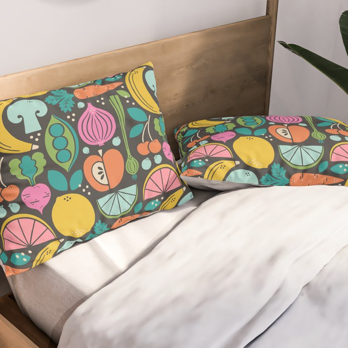 Fruit and Veggies 2025 Calendar - Muli-color on black Pillow Sham Gallery Image 2