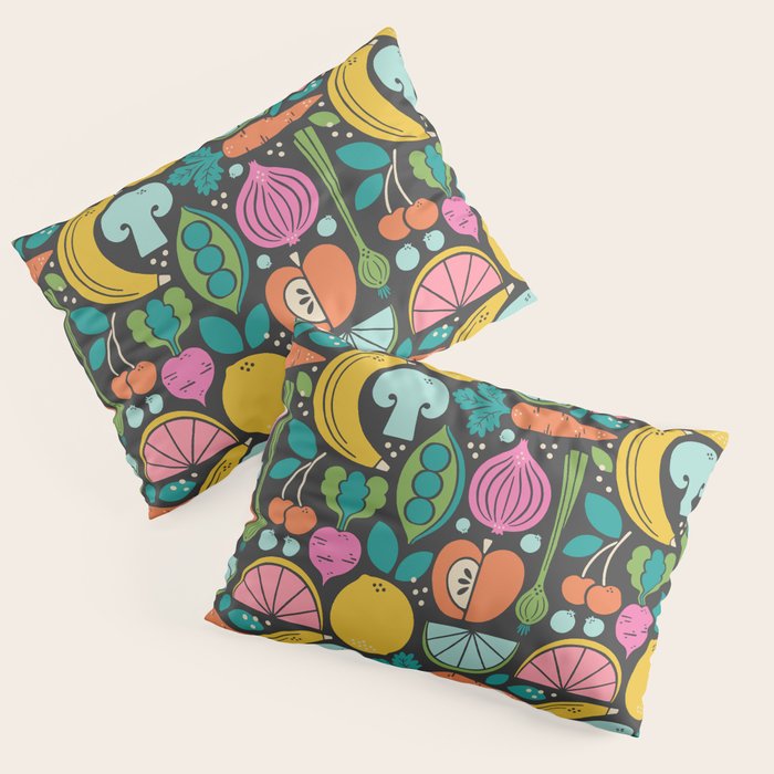 Fruit and Veggies 2025 Calendar - Muli-color on black Pillow Sham Gallery Image 1
