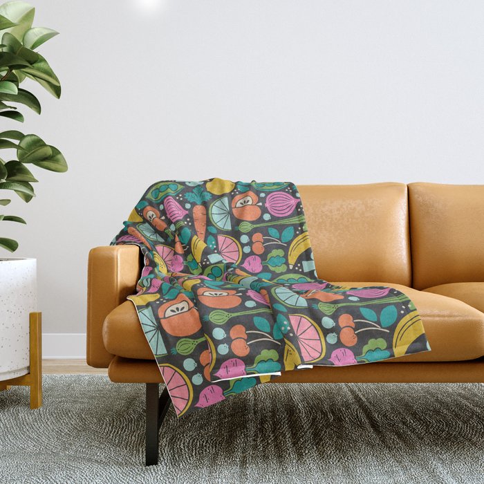Fruit and Veggies 2025 Calendar - Muli-color on black Throw Blanket Gallery Image 1