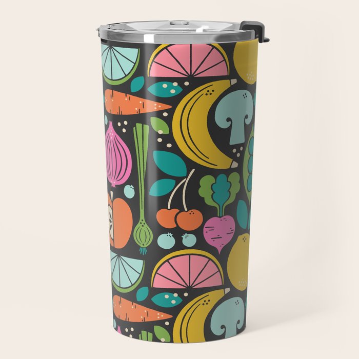 Fruit and Veggies 2025 Calendar - Muli-color on black Travel Mug Gallery Image 2
