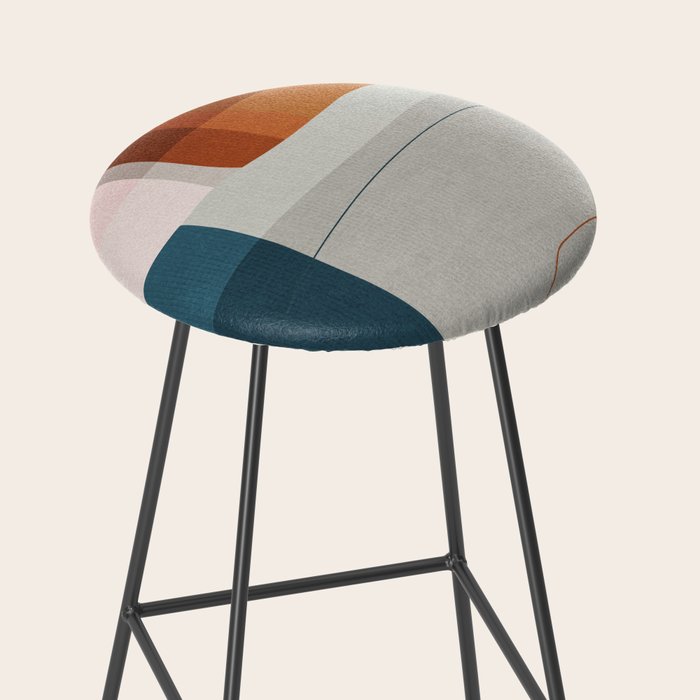 Burnt Orange Navy Abstract Shapes Stool Gallery Image 2