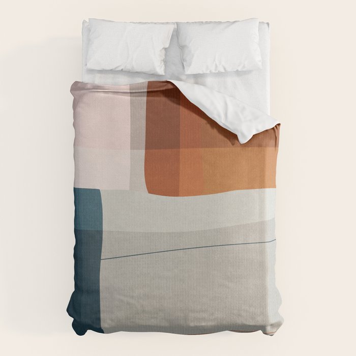 Burnt Orange Navy Abstract Shapes Duvet Cover Gallery Image 6