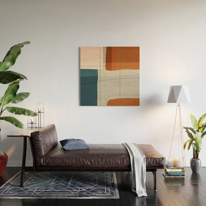 Burnt Orange Navy Abstract Shapes Wood Wall Art Gallery Image 2