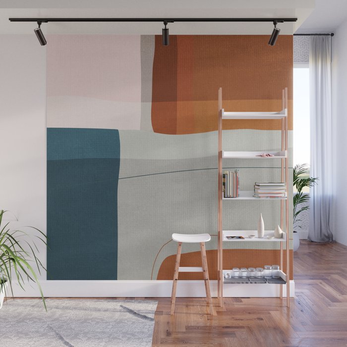 Burnt Orange Navy Abstract Shapes Wall Mural Gallery Image 1