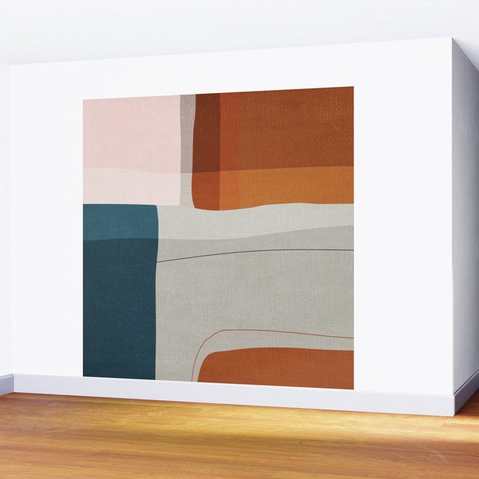 Burnt Orange Navy Abstract Shapes Wall Mural Gallery Image 2