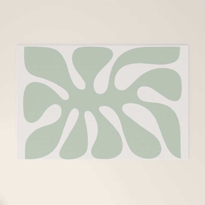 Minimal Abstract Matisse Monstera Pastel Sage Green 1/2 Welcome Mat Gallery Image 1