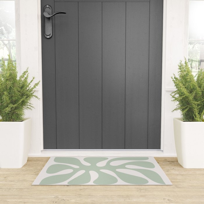 Minimal Abstract Matisse Monstera Pastel Sage Green 1/2 Welcome Mat Gallery Image 3