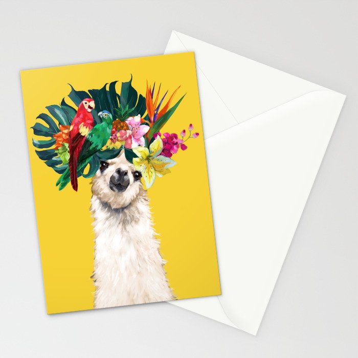 Aloha Hawaiian Llama in Yellow Stationery Card Gallery Image 2