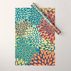 Festive Floral Prints, Red, Teal, Yellow, Orange, Colourful Prints Wrapping Paper Gallery Image 1