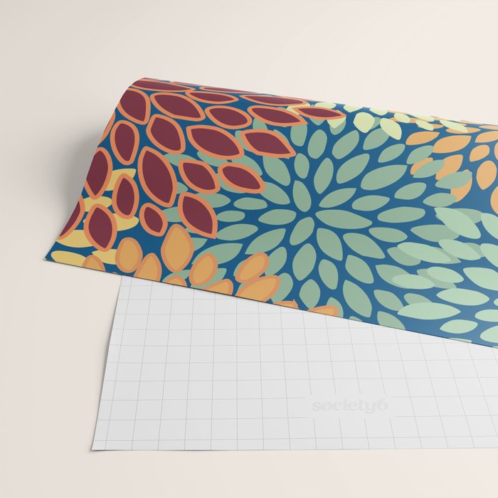 Festive Floral Prints, Red, Teal, Yellow, Orange, Colourful Prints Wrapping Paper Gallery Image 2