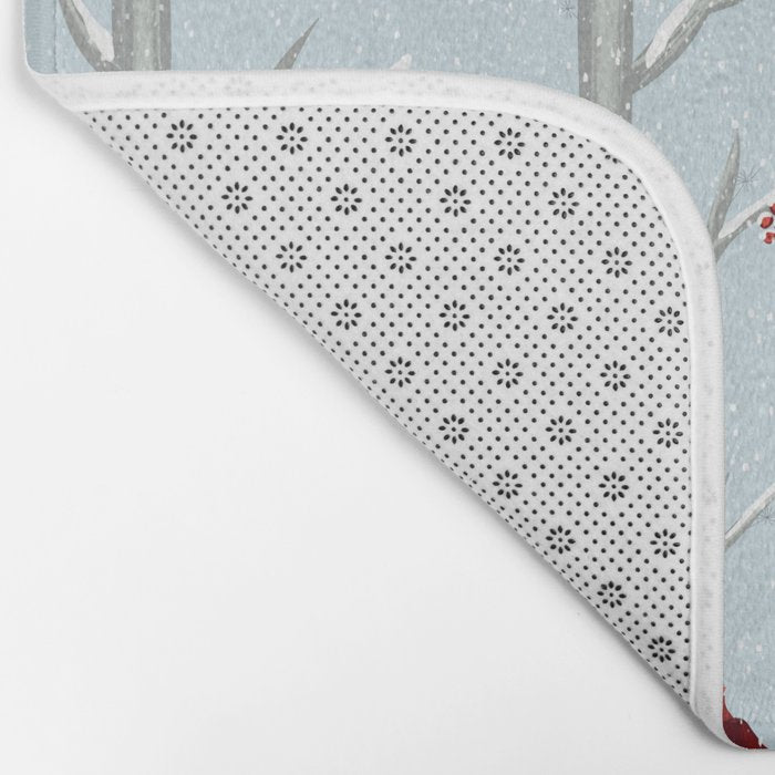 Red Cardinal Bird In The Winter Forest Bath Mat Gallery Image 2