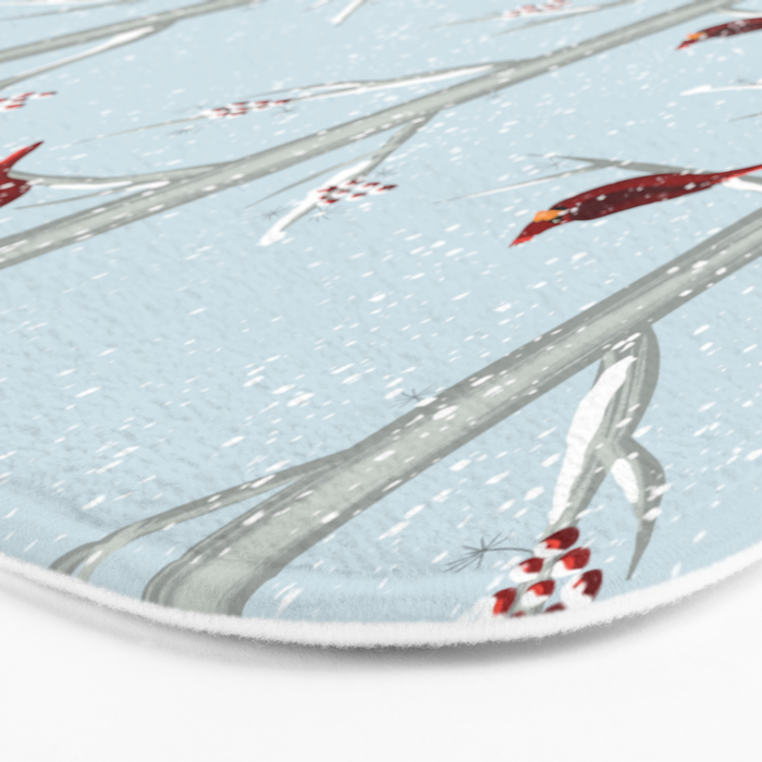 Red Cardinal Bird In The Winter Forest Bath Mat Gallery Image 3