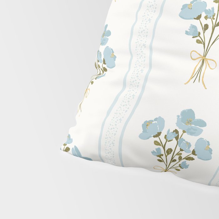 Delicate floral bouquets with vertical stripes - light blue peacock and moss green flowers pattern Pillow Sham Gallery Image 4
