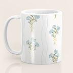 Delicate floral bouquets with vertical stripes - light blue peacock and moss green flowers pattern Coffee Mug Gallery Image 3