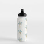 Delicate floral bouquets with vertical stripes - light blue peacock and moss green flowers pattern Water Bottle Gallery Image 3