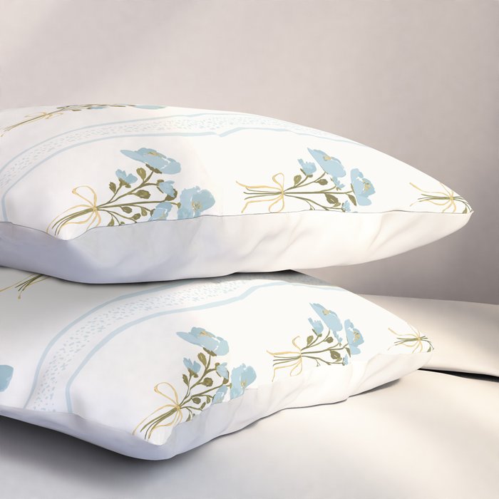 Delicate floral bouquets with vertical stripes - light blue peacock and moss green flowers pattern Pillow Sham Gallery Image 3