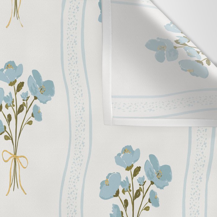 Delicate floral bouquets with vertical stripes - light blue peacock and moss green flowers pattern Wall Tapestry Gallery Image 3