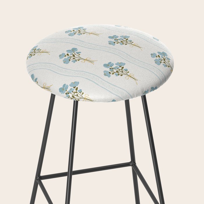 Delicate floral bouquets with vertical stripes - light blue peacock and moss green flowers pattern Stool Gallery Image 2