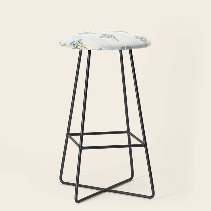 Delicate floral bouquets with vertical stripes - light blue peacock and moss green flowers pattern Stool