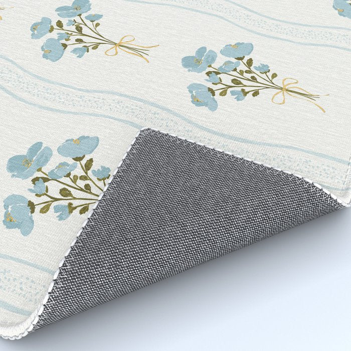 Delicate floral bouquets with vertical stripes - light blue peacock and moss green flowers pattern Rug Gallery Image 4